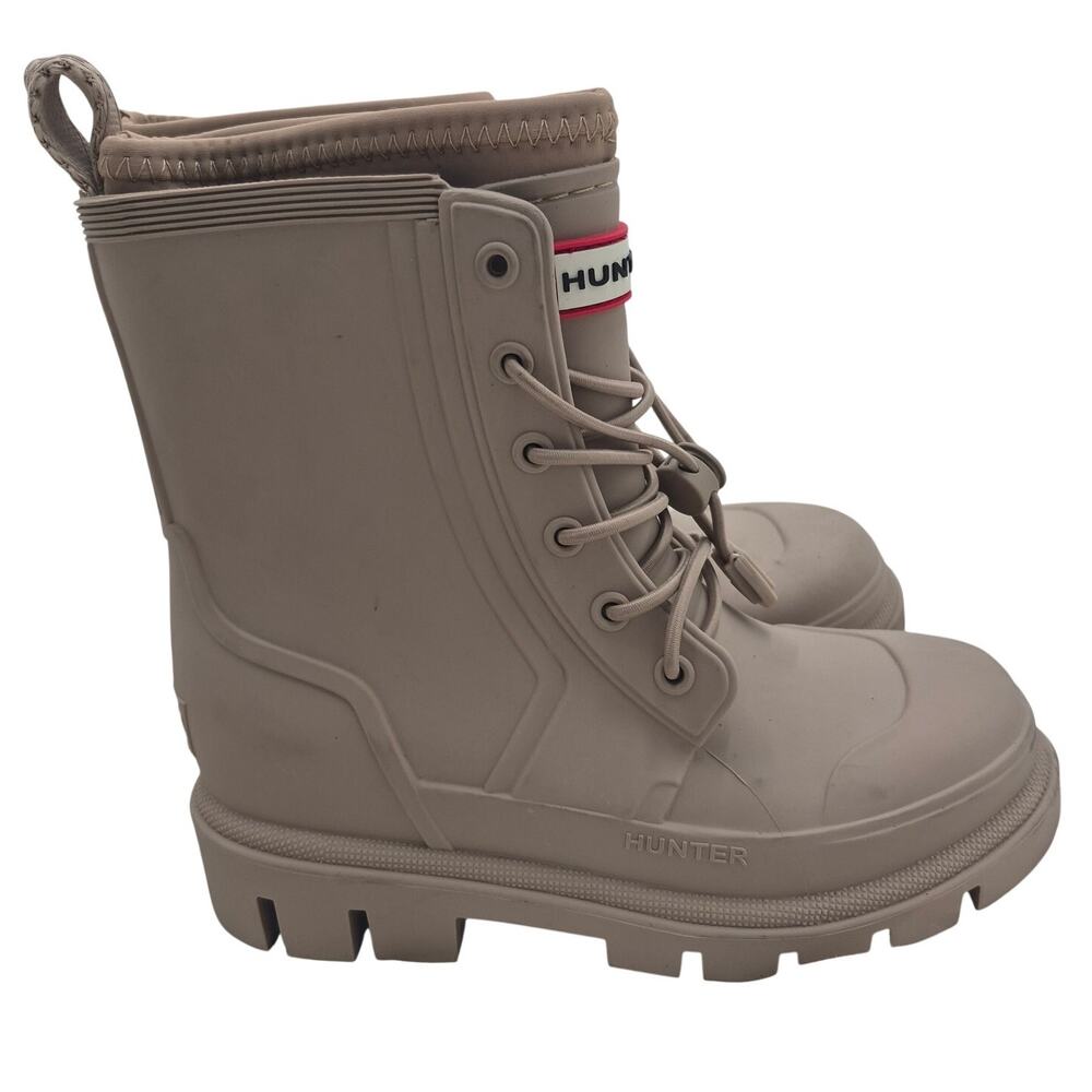 NEW Hunter Stamp Waterproof Lace-Up Rain Boots Tan Khaki KIDS size 13
